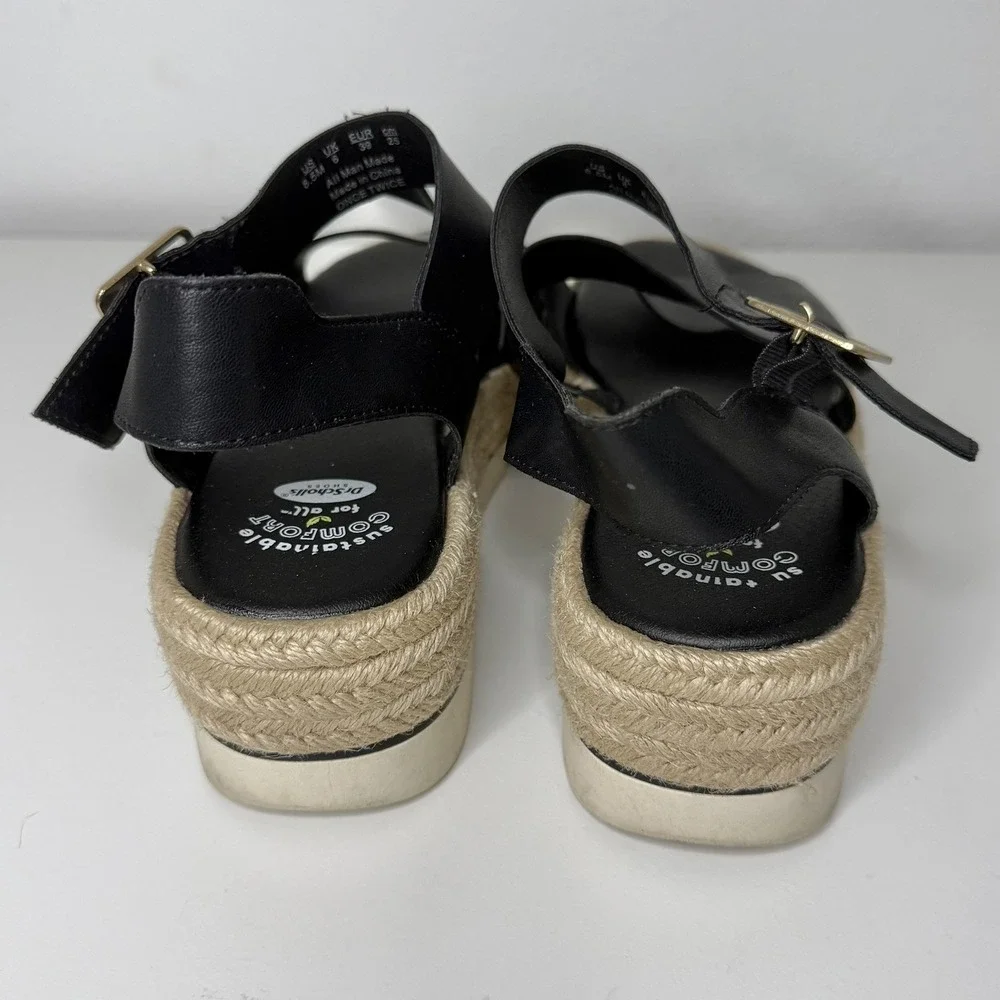 Dr. Scholls Womens Sz 8.5 Once Twice Espadrille Platform Wedge Sandal Black